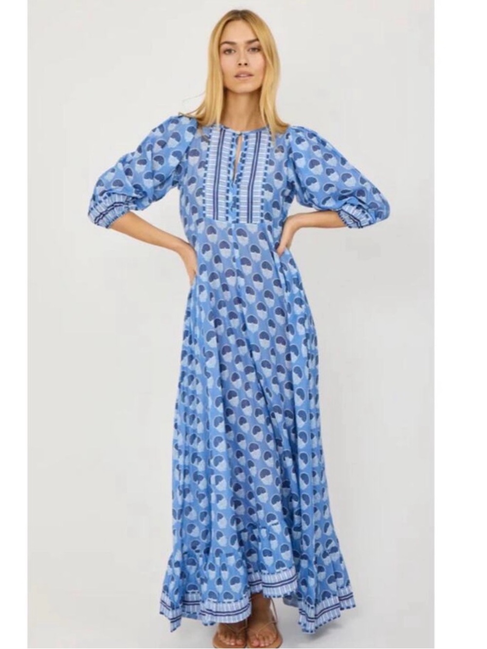 Marea House Dress in Blue Indian Flower - XS